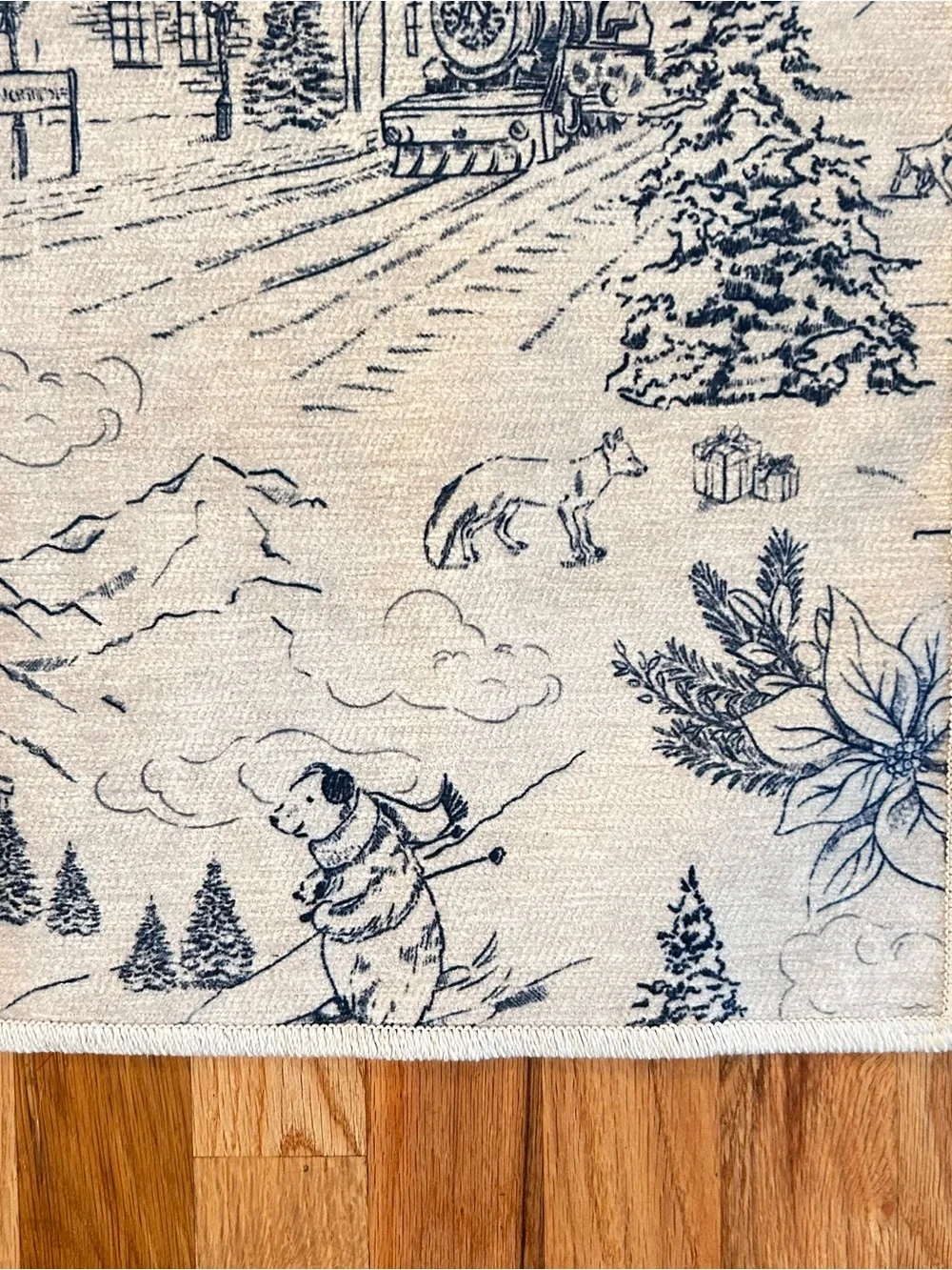 Ruggable Winter Toile Nostalgic print Blue Flat Woven Rug 2x3